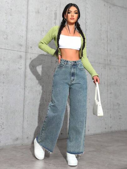 SHEIN ICON جينز ساق مستقيمة مغسول بشكل عادي