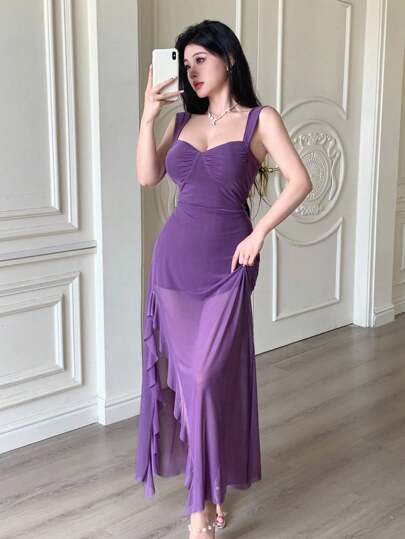 Modelyn فستان نسائي ضيق الخصر بتصميم جذاب حسب الشكل الفرنسي