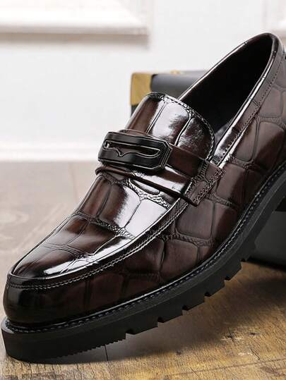 أحذية جلدية رجالية، بطراز بريطاني، مع رفع وبنعل سميك، أبريقة بنقشة مزخرفة، أحذية مكاسن بشكل رسمي وكاجوال للأعمال
