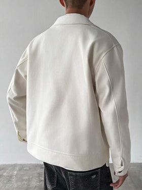 Manfinity Homme معطف أبيض فضفاض أحادي الصدر كاجوال للرجال، للخريف/الشتاء