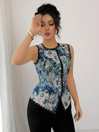 Elenzga أنيق الزهور الصغيرة قطعة الرباط شيفون التنورة العليا للنساء، للربيع والصيف