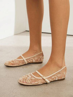 Solezae أحذية باليه مسطحة أنيقة للنساء ذات تطريز ملون
