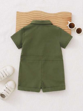 SHEIN Playful Pals صبي رضيع صالون براند مريح سترة قصيرة بجيوب وطوق مطوي، مناسبة للخروجات أثناء الربيع والصيف، للسفر، التقاط صور في حفلات عيد الميلاد