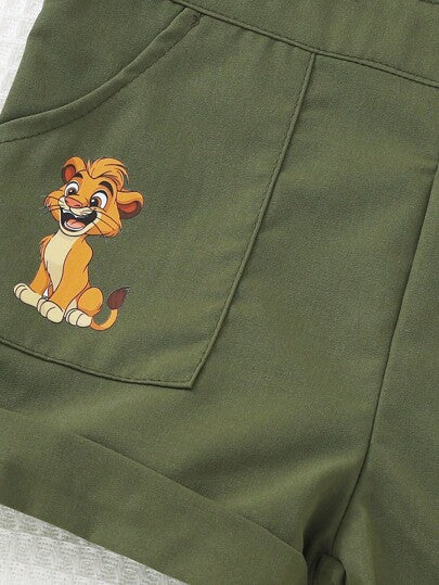 SHEIN Playful Pals صبي رضيع صالون براند مريح سترة قصيرة بجيوب وطوق مطوي، مناسبة للخروجات أثناء الربيع والصيف، للسفر، التقاط صور في حفلات عيد الميلاد