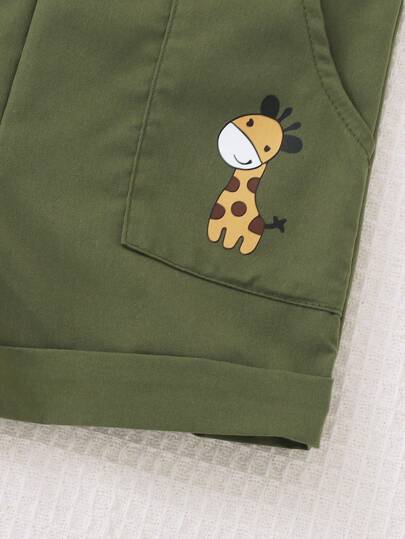 SHEIN Playful Pals صبي رضيع صالون براند مريح سترة قصيرة بجيوب وطوق مطوي، مناسبة للخروجات أثناء الربيع والصيف، للسفر، التقاط صور في حفلات عيد الميلاد
