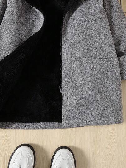 SHEIN معطف شتوي سميك مبطن بالحرارة مع طوق كابوشون للأولاد الصغار، مريح وعملي مناسب للشتاء والخريف
