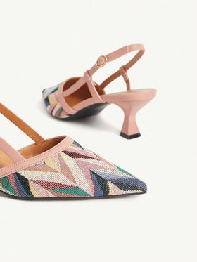 CUCCOO CHICEST صنادل نسائية ذات كعب عالي رفيع وأنيق، بتصميم جيومتري بني اللون، برؤوس مدببة، على الطراز البوهيمي، مناسبة للاستخدام الصيفي في المناسبات والمكاتب أو الخروجات، مريحة وعملية