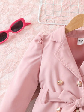 SHEIN السترة الأنيقة للفتاة الشابة ذات الياقة، الأكمام الطويلة، الحزام، نقشة شبكية على شكل فراشة على الجانب الأيسر، خيار هدية ساحر وجميل