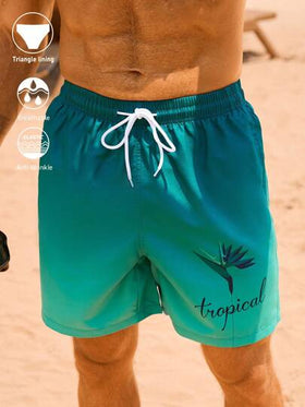 Manfinity Swimmode شورت كاجوال للرجال ذو خصر مرن بالكورد وتدرج اللون