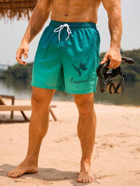 Manfinity Swimmode شورت كاجوال للرجال ذو خصر مرن بالكورد وتدرج اللون