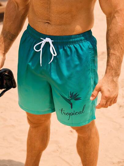 Manfinity Swimmode شورت كاجوال للرجال ذو خصر مرن بالكورد وتدرج اللون
