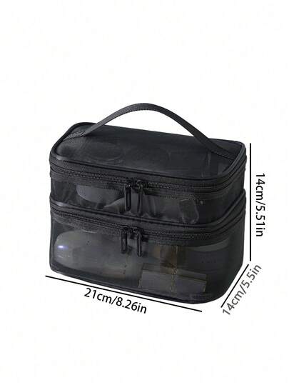 حقيبة تجميل شبكية سعة كبيرة ، محفظة أدوات التجميل للسفر ذات طبقتين ، صندوق تخزين محمول ، مستلزمات سفر وعطلات، ديكورات حمام ، منظم مستحضرات التجميل ، اكسسوارات حمام ، عودة إلى المدرسة