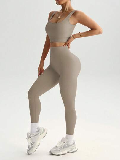 Slayform مجموعة رياضية من قطعتين للنساء سلسة عالية المرونة، مكونة من سروال ضاغط على البطن وقميص خزانة مخطط لتمارين اللياقة البدنية في الجيم