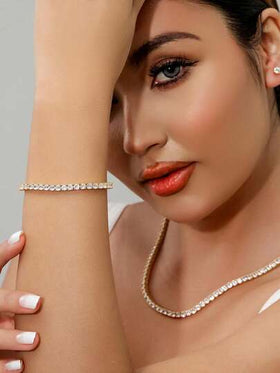 MDFUN سوار تنس يونيسكس 4.0 مم، مطلي بالذهب عيار 18 قيراط، سوار تنس كلاسيكي مرصع بزركونيا مكعبة بقطر 4.0 مم