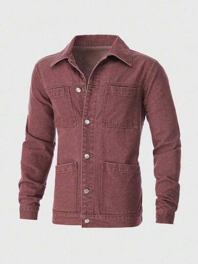 Manfinity Homme جاكيت جينز رسمية فضفاضة و كاجوال من طراز ريترو/فينتاج ، موديل فضفاض ملائم للربيع والخريف