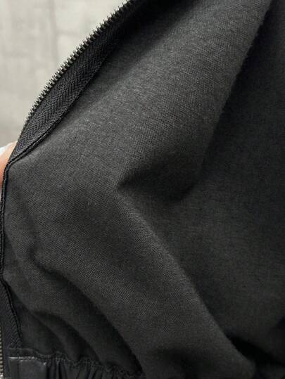 SHEIN جاكيت جلد PU أسود مطفي مناسب للمراهقات، جاكيت قصير كاجوال، جاكيت PU أزرق رياضي بسوستة عصري، بديل متعدد الاستخدامات، عودة إلى المدرسة