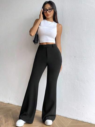 Flirla سراويل ذات خصر عالي وساق جرس ،ملابس رمضان