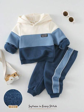 Cozy Pixies مجموعة بلوزة وبنطلون للأطفال الصبيان، بلوزة كنزة ناعمة بألوان متباينة وبنطلون بخصر مطاطي، ملابس أساسية مريحة وعملية وأنيقة، مناسبة للاستخدام الداخلي والخارجي، للرياضة والحفلات والمدرسة والأنشطة اليومية، للموسم الخريفي والشتوي