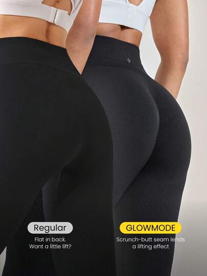 GLOWMODE سروال رياضي بخصر عالي بدون غرز، مثقب، تأثير متوسط، للجيم والتمارين الرياضية، للخريف والشتاء، مقاس 24 بوصة