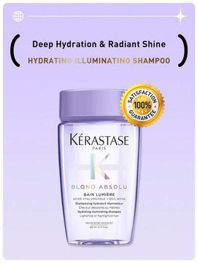 Kérastase شامبو مرطب مشرق BLOND ABSOLU 80مل، مع حمض الهيالورونيك ومستخلص زهرة الثلج، يعزز لمعان الشعر، يرطب بعمق، يترك الشعر ناعم وخفيف الوزن، مناسب بشكل خاص للشعر المبيض أو المسلط عليه إبراز