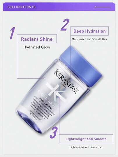 Kérastase شامبو مرطب مشرق BLOND ABSOLU 80مل، مع حمض الهيالورونيك ومستخلص زهرة الثلج، يعزز لمعان الشعر، يرطب بعمق، يترك الشعر ناعم وخفيف الوزن، مناسب بشكل خاص للشعر المبيض أو المسلط عليه إبراز