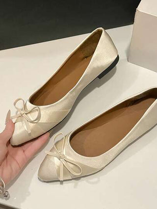 أحذية كانفاس مسطحة بتصميم أصبع القدم المدبب للنساء ، بلوك لون كاجوال مزينة بفيونكة ، أحذية صيفية متعددة الاستخدامات