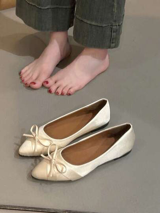 أحذية كانفاس مسطحة بتصميم أصبع القدم المدبب للنساء ، بلوك لون كاجوال مزينة بفيونكة ، أحذية صيفية متعددة الاستخدامات