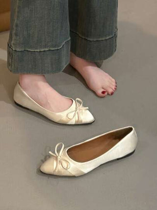 أحذية كانفاس مسطحة بتصميم أصبع القدم المدبب للنساء ، بلوك لون كاجوال مزينة بفيونكة ، أحذية صيفية متعددة الاستخدامات