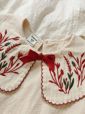 Vintaside Kids فستان طويل الأكمام مطرز، أنيق ومناسب للاستخدام اليومي في الخريف مثل الرحلات والتخييم وغيره