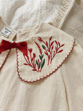 Vintaside Kids فستان طويل الأكمام مطرز، أنيق ومناسب للاستخدام اليومي في الخريف مثل الرحلات والتخييم وغيره