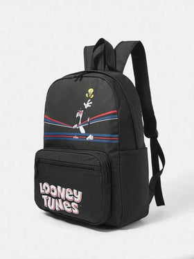 LOONEY TUNES X SHEIN حقيبة ظهر نسائية للارتحال والعودة إلى المدرسة بطباعة حرفية وكرتونية، أنيقة للارتداء اليومي
