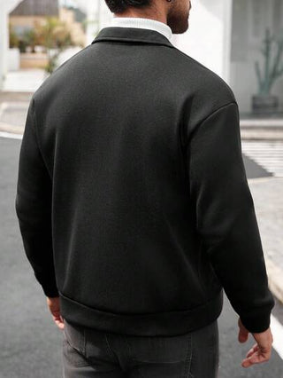 Manfinity CasualCool جاكيت رجالية كاجوال ذات لون أحادي وياقة عالية مع سحاب، جاكيت رجالية سوداء مع سحاب للخريف، جاكيت سوداء مع سحاب للارتداء اليومي، طراز رسمي للأعمال