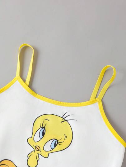 LOONEY TUNES X SHEIN طقم علوي كاميسول و سروال داخلي ثالوثي ذات طبعة كرتونية