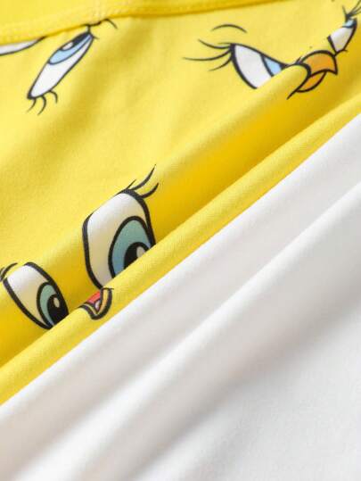 LOONEY TUNES X SHEIN طقم علوي كاميسول و سروال داخلي ثالوثي ذات طبعة كرتونية