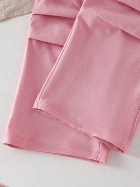 SHEIN ChillGRL مجموعة من قطعتين للفتيات المراهقات، تصميم كاجوال بفيونكة وطباعة، قميص طباعي وبنطلون رياضي، أزياء موضة مناسبة للربيع والصيف