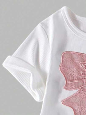 SHEIN ChillGRL مجموعة من قطعتين للفتيات المراهقات، تصميم كاجوال بفيونكة وطباعة، قميص طباعي وبنطلون رياضي، أزياء موضة مناسبة للربيع والصيف