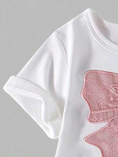 SHEIN ChillGRL مجموعة من قطعتين للفتيات المراهقات، تصميم كاجوال بفيونكة وطباعة، قميص طباعي وبنطلون رياضي، أزياء موضة مناسبة للربيع والصيف