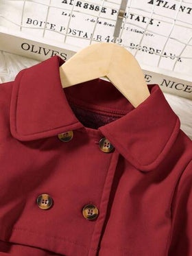 Elladie kids معطف رياح أنيق متوسط الطول مزدوج الصدر للفتيات، جاكيت بأحزمة للأطفال، للربيع والخريف
