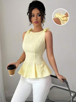 Elenzya سترة نسائية ذات نقشة زهرية مطبوعة على نسيج منسوج به ربطة عنق على الكتف ، تصميم مشمع عند الخصر وذيل منسوس ، أنيقة ومتعددة الاستخدامات للاحتفالات وأوقات الراحة