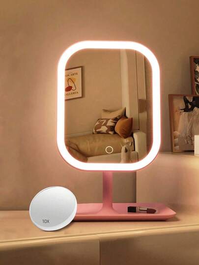 مرآة مكياج بإضاءة أمامية LED، قابلة للشحن، 3 أوضاع إضاءة، تحكم لمسي حديث، قابلة للطي والحمل، مثالية للسفر، هدية للنساء والطلاب، تصميم أنيق