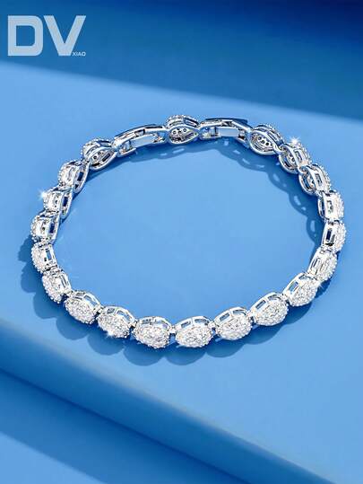 DV JEWELRY 1 سوار من البلاتين المطلي بحجر الزركونيا الفاخر للسيدات، مجوهرات أنيقة للمناسبات، الزفاف، الحفلات، والذكرى السنوية
