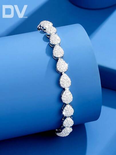 DV JEWELRY 1 سوار من البلاتين المطلي بحجر الزركونيا الفاخر للسيدات، مجوهرات أنيقة للمناسبات، الزفاف، الحفلات، والذكرى السنوية