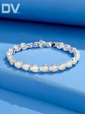 DV JEWELRY 1 سوار من البلاتين المطلي بحجر الزركونيا الفاخر للسيدات، مجوهرات أنيقة للمناسبات، الزفاف، الحفلات، والذكرى السنوية