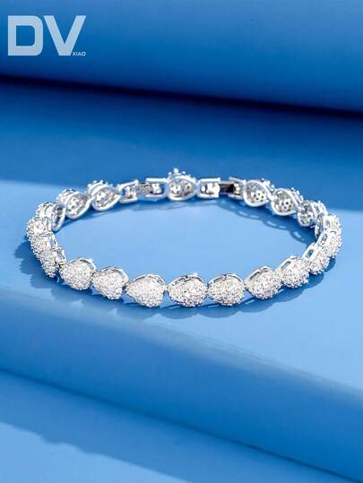 DV JEWELRY 1 سوار من البلاتين المطلي بحجر الزركونيا الفاخر للسيدات، مجوهرات أنيقة للمناسبات، الزفاف، الحفلات، والذكرى السنوية