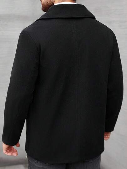 Manfinity Homme سترة رجالية كاردجان بياقة صدر مزدوجة, لحمة صوفية لون سادة بسيطة, للخريف/الشتاء