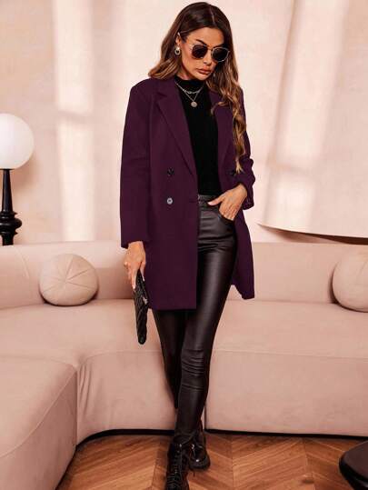 SHEIN Clasi معطف صوفي متعدد الاستخدامات بلون أساسي للنساء، خريف/شتاء