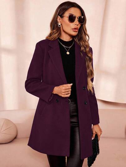 SHEIN Clasi معطف صوفي متعدد الاستخدامات بلون أساسي للنساء، خريف/شتاء