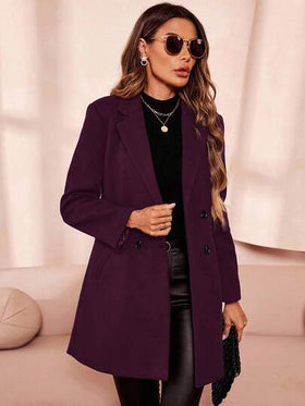 SHEIN Clasi معطف صوفي متعدد الاستخدامات بلون أساسي للنساء، خريف/شتاء