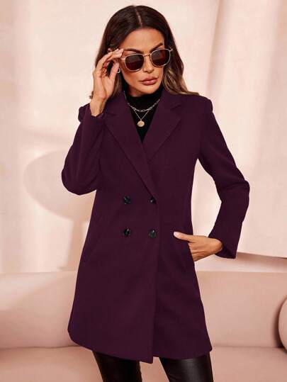 SHEIN Clasi معطف صوفي متعدد الاستخدامات بلون أساسي للنساء، خريف/شتاء