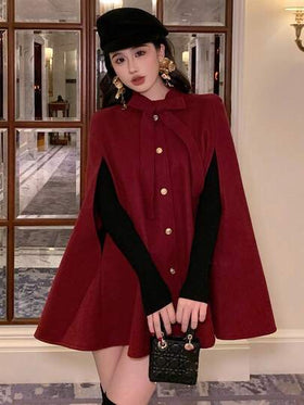 DAZY معطف قصير من الصوف الأحمر، أنيق لارتداء في الحفلات الراقية، معاطف نسائية جديدة لرأس السنة